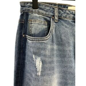 Queen Of Hearts Women's Raw Hem Tuxedo Stripe Jeans Size L Distressed Cotton